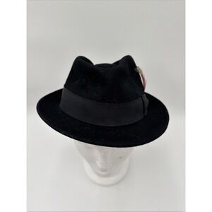 Vintage Black Broner Lite Felt 100% Wool WPL5923 Sz M Hat With Feathers Made USA